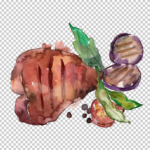 Water Color Steak and Vegetables Png